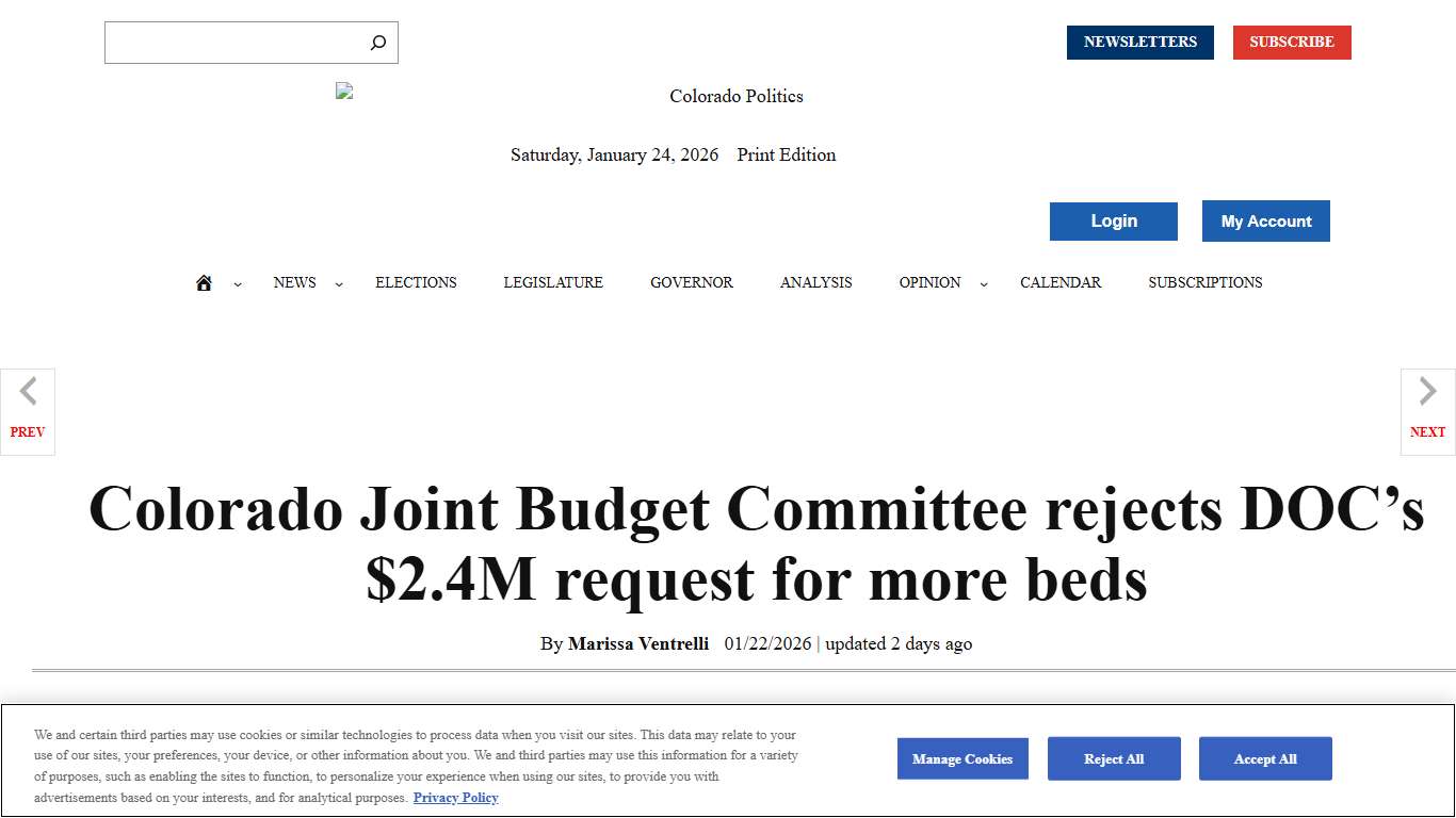 Colorado Joint Budget Committee rejects DOC's $2.4M request for more beds - Colorado Politics