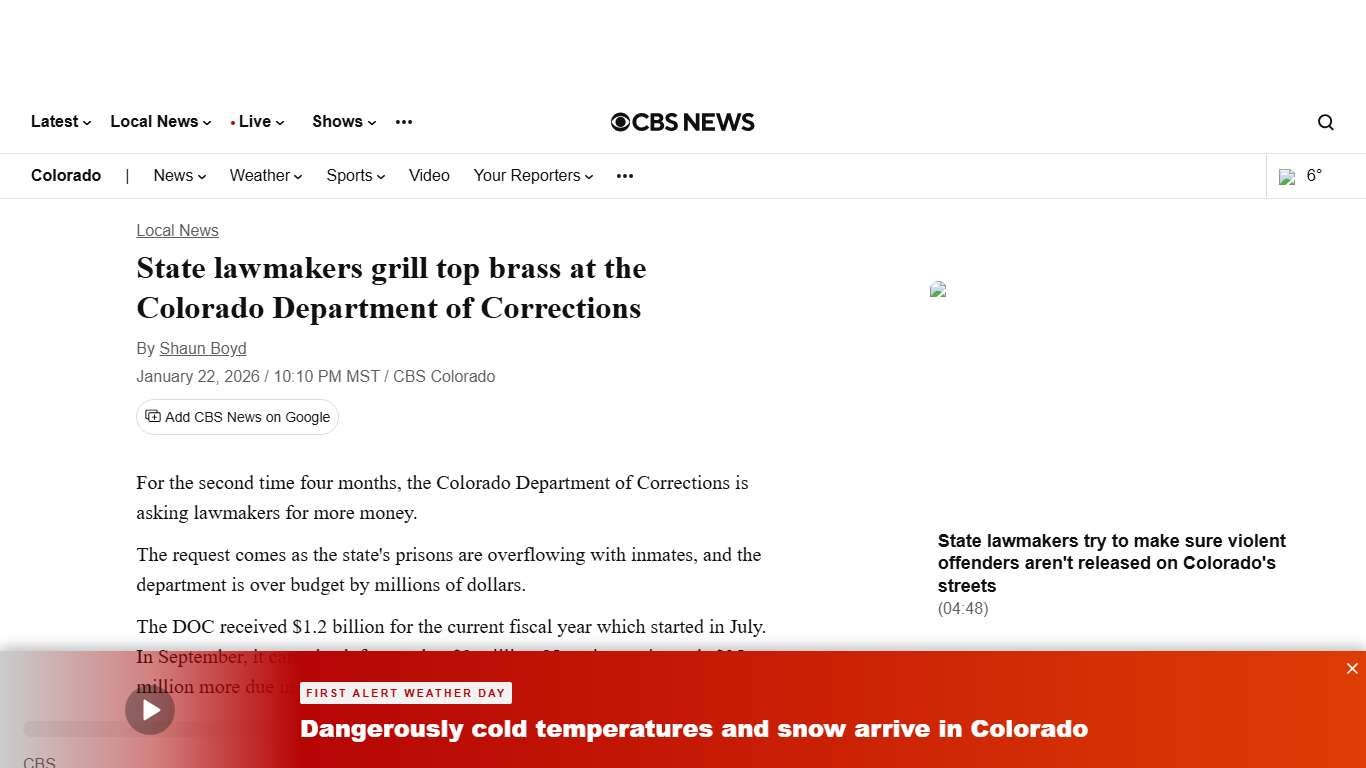 State lawmakers grill top brass at the Colorado Department of Corrections - CBS Colorado